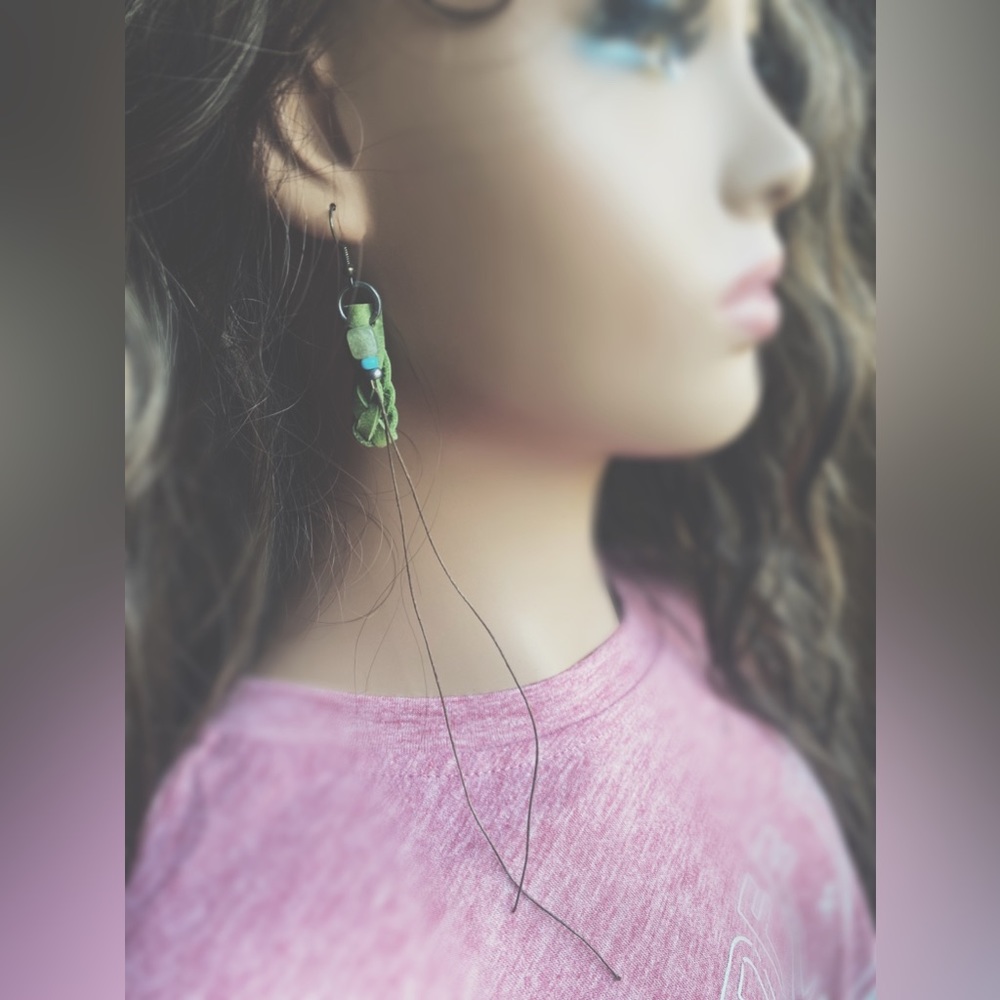 OOAK "The Eden" Fern Green Italian Leather 7" Duster Earrings
